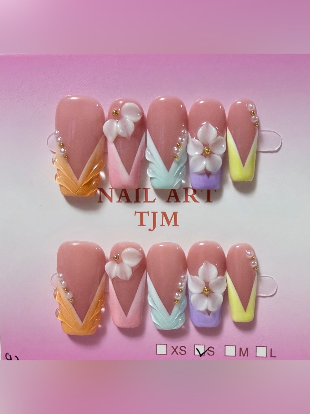Pink Floral 3D Acrylic Nail Art Set